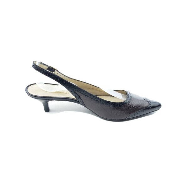 Talbots Slingback Kitten Heel Pumps Brown Black Leather Two-Tone Womens Size 7.5 - Picture 2 of 10